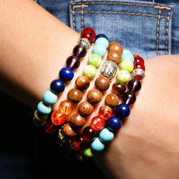 Strand Design 108 Mala Yoga Chakra Natural Energy Stone Religious Buddha Head Charm Multi Layer Bracelet For Men And Women Wholesal