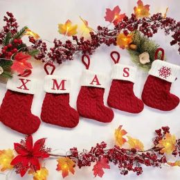 Christmas Knitted Stocking Socks Red Snowflake Alphabet 26 Letters Xmas Tree Pendant Christmas Ornaments Decorations For Family Holiday Party Gifts DHL