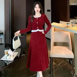 Work Dresses Women 2023 Autumn Winter Skirt Suits Long Sleeve Single Breasted Coats Female A Line Skirts Ladies Corduroy 2 Piece Sets R614