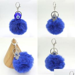 Key Rings Wholesale Lucky Cremaic Evil Eye Hamsa Hand Key Rings Keychain Soft Pom Handbag Charms Accessories Purse Keychains Dhgarden Dhhsv