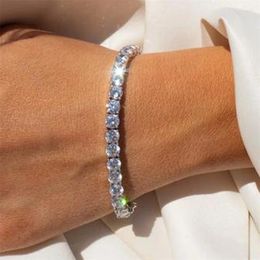 Link Bracelets Fashion Luxury Hiphop Iced Out 4mm Cubic Zirconia Crystal Tennis For Women Men Gold Color Silver Chain Jewelry