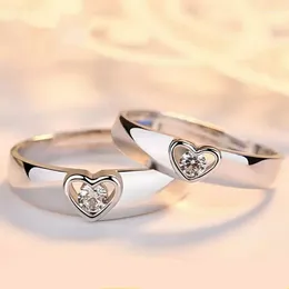 Cluster Rings Silver Plated Couple Ring For Lovers Forever Endless Love Heart Zircon Open Wedding Engagement Anniversary Jewelry