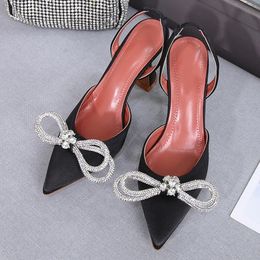 Dress Shoes Size 34-42 Sexy Strange High Heels Slingback Sandals Crystal Bowknot Satin Summer Woman Pumps Party Wedding Shoes Bride 231108