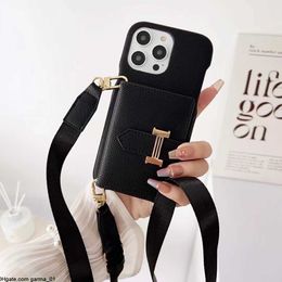 iPhone Beautiful Leahter Phone Cases 15 14 Pro max Designer Beautiful H Card Slot Crossbody Purse Hi Quality 18 17 16 15pro 14pro 13pro 12pro 13 12 11 Case with Box