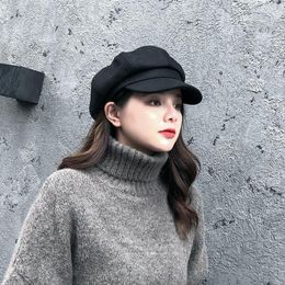 Berets Black Wine Red Winter Autumn Hat Women Fashion French Designer Beret Shading Girl Personality Peaked Cap Ladies Sboy