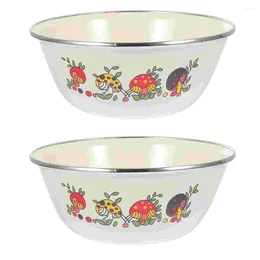 Bowls 2 Pcs Metal Japanese Bowl Mixing Lids Enamel Noodle Ceramic Butter Dish Lid Salad Basin Fruit