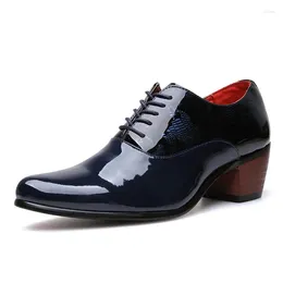 Dress Shoes Classic Glitter Patent Leather Men Fashion Mirror Luxury Increasing-height 6cm Heel Footwear