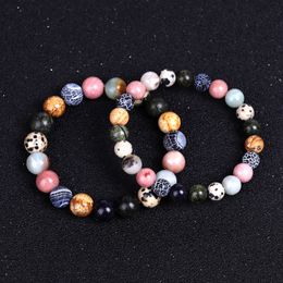 Natural Stone 8/10mm Weathere Agate Kambaba Jasper Mixed Beaded Couples Bracelet For Women Men Yoga Jewellery