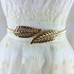 Belts Women's Fashion Metal Golden Silver Leaves Chain Belt Waist Band Elasticity For Dress Skirt Bands Female