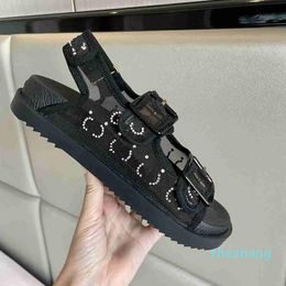 2023-Designer sandal Women Sandals Crystal Calfskin leather Casual Shoes Black mesh Womens Slides Quilted Platform Summer Beach sandals size 35-40