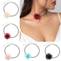 Chains Elegant Yarn Flower Collarbone Chain Camellia Collar Choker Clavicle Ornament Valentines Day