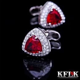 Cuff Links KFLK Jewellery French shirt cufflinks for mens Brand Crystal Cuff link Luxury Wedding Button male High Quality Red guests 230408