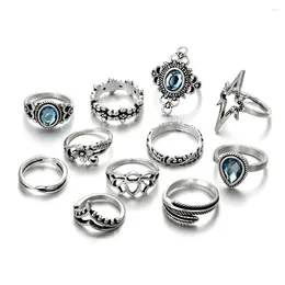 Cluster Rings 11PCS/Set Fashion Vintage Carved Flower Leaf Butterfly With Star Sky Gem Women Jewellery Gift