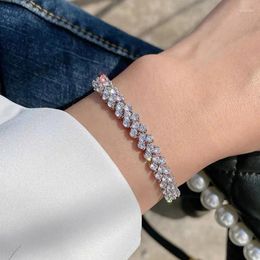 Link Bracelets Luxury Crystal Tennis Bracelet For Women Noble Wedding Hand Chain Shining Silver Colour Cubic Zirconia Fashion Jewellery JSH001