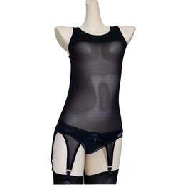 Sexy Costume Sexy Women Mesh Garter See Through Bodysuit with 6 Straps Suspender Belt for Stocking Vest Night Club Underwear