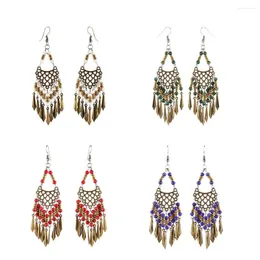 Dangle Earrings Coloured Beads Tassel With Hollow Floral Shaped Hook Jewellery