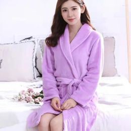 Women's Sleepwear Flannel Bathrobe Women Fleece Long Sleeve Robe Winter Warm Thicken Thermal Nightgown Autumn Robes Nightwear Pajamas Home