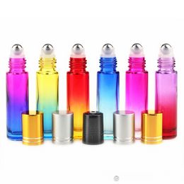 Hot 10ML Roll on Empty Cosmetic Containers Gradient Colour Thick Glass Perfume Bottle For Travel Portable factory outlet