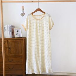 Women's Sleepwear 2023 Summer Sleeping Dress Cotton Crepe Short Sleeve Large Size Loose Skirt Cute Thin Home Nightgown