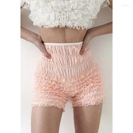 Women's Shorts Lace Trim Y2k Aesthetic Women Fairycore Grunge Elastic High Waist Ruffle Ruched Pants Trousers 2000s Clothes Underwear