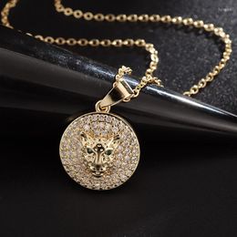 Chains Delicate Shiny Cubic Zirconia Blue Eyes Cheetah Pendant Necklace For Women Girls Hip Hop Animal Style Copper Tone Jewelry Gifts