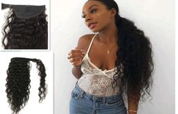 Long Brazilian curly drawstring ponytail hairpiece afro puff human hair pony tail wrap clip in human hair extensions 160g4831986