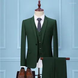 Men's Suits Dark Green Suit Three-piece Korean Version Slim Business Office Man Groom Wedding Dress Blazer Men