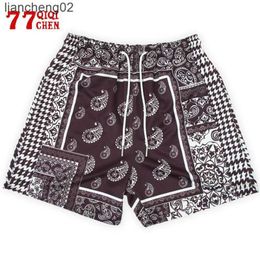 Men's Shorts Men Quick-Drying Shorts Summer Mesh Breathable Cashew Flower Print Running Sports Basketball Shorts Hip Hop Loose Fitness Pants W0408