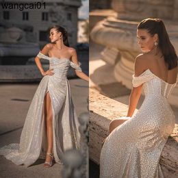 Party Dresses Summer Boho Mermaid Wedding Dress Sparkly Off Shoulder Sequined Backss Bridal Gowns vestido de casamento 0408H23