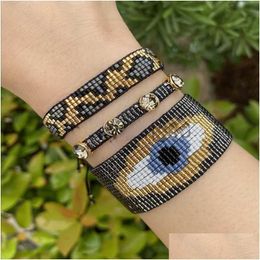 Charm Bracelets Charm Bracelets Bluestar Women 3Pcs One Set Evil Eye Bangles Leopard Grain Handmade Bohemian Crystal Bead Mi Dhgarden Dhavu