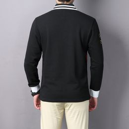 Spring 2024New Long Sleeve Polos Shirt Men's High Quality Pure Cotton Letter Embroidery Contrast Sport Casual S-6XL