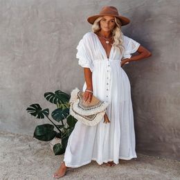 Sexy Cover-ups Long White Tunic Dress Casual Summer Beach Dress Women Plus Size Beach Wear Cover Up Dress Woman Clothing 210521195q