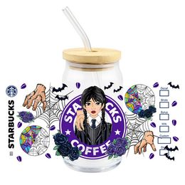 UV DTF Transfer For Libbey Can Glass Cup Coffee Cups Wrap 16oz Cold Transfer Printing Custom Label Sticker Decal Cartoon Make Up Feel 1000 Patterns To Choose DHL
