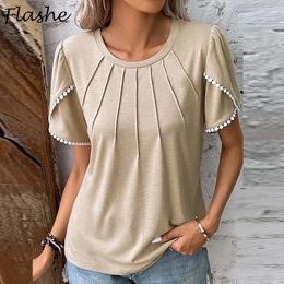 Womens TShirt Summer Tshirt O Neck Short Sleeve Casual T Shirt Tassel Design Pullover Elegant Solid Tee Tops 230408