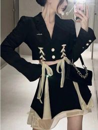 Work Dresses Gothic Elegant Retro 2 Piece Dress Set Even Party Women Casual Y2k Crop Tops Mini Skrits 2023 Summer Korean Fashion Suits