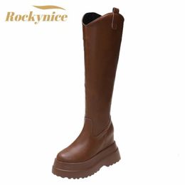 Boots Winter Long Boot Chunky Leather Knee High Boots Women Retro Punk Height Increasing Platform Motorcycle Boots Woman Booties Mujer 231108