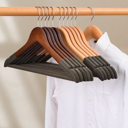 Hangers Racks Clothing hanger wardrobe Organiser anti slip flocking shoulder luxurious wooden shirt dress coat velvet hanger 230408