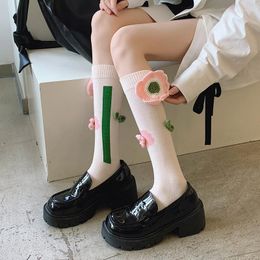 Women Socks JK Calf Three-dimensional Hook Tulip Designer Trendy Knee-high High Spring And Summer Beautiful Legs Cotton Soc