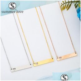 Pendant Necklaces Trendy Stainles Steel 18K Gold Rose Bar Tag Plated Heart Charm Necklace With Chain Couple Jwerly Dhioe