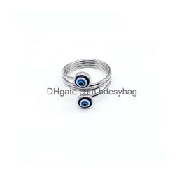 Band Rings Stainless Steel Blue Evil Eye Finger Band Rings For Women Gift Turkish Lucky Open Ring Drop Delivery Jewellery Ring Dhfyu