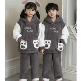 Pyjamas Hooded Pyjamas Sets for Baby Girls Boys Sleepwear Winter Warm Kids Pyjamas Thicken Toddler Bear Pijamas Children's Home Wear 231108