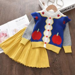 Clothing Sets Melario Kids Knitwear Suits Girls Baby Cartoon Princess Sweaters Coats Ruffle Cute Dress 2PCS Outfits Knit Kids Clothes Sets 231108