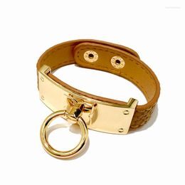 Bangle Top Quality 9 Colours Single Circle Leather Gold Plated Stainless Steel Bracelets For Women Fashion Jewellery