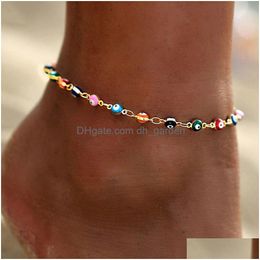 Barefoot Sandals 2021 Bohemian Colorf Evil Eye Beads Anklets For Women Gold Sier Colour Summer Ocean Beach Ankle Bracelet Foo Dhgarden Dh3G1