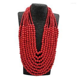 Chains Bohemian Multi Layer Long African Bead Necklace Wood Sweater Chain Vintage Statement & Pendant