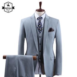 Men's Suits Blazers S-7XL Stripe Business Casual 3Pcs Mens Luxury Wedding Gentleman Formal Slim Fitting Suit Male Classic Simple Light Grey Blazers 231109