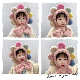 Caps Hats Hat And Scarf Soft Autumn Winter Boys Care Baby Hat Cute Lace Up Design Infant Accessories Large Flower Ear Cap Warm Plush 231108