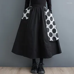 Skirts YZJNH 2023 Autumn Half Skirt Women's White Polka Dot Contrast Coloured Spliced Versatile Big Swing Fluffy Large