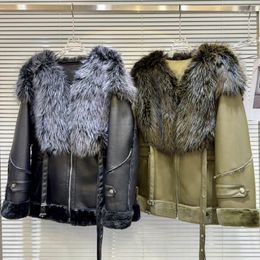 Women's Leather PREPOMP 2023 Winter Arrival Enviromental Faux Fur Collar Pu Jacket Women Thick Warm Coat GM503