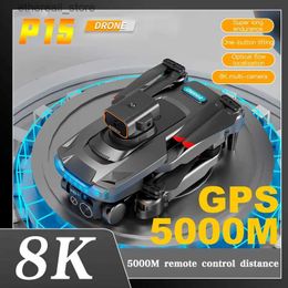 Drones KBDFA P15 Professional Drone 8K HD Dual Camera Aerial Photography Brushless RC Obstacle Avoidance Wifi FPV 5G Aircraft Toy 5000M Q231108